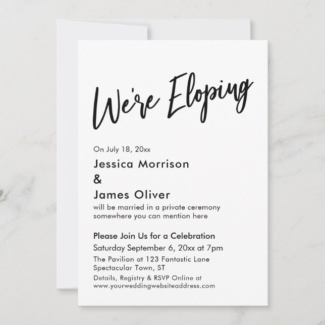 Invitación Tipografía We're Eloping, Letra Minúscula Minimali (Anverso)