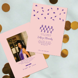 Invitación Tira de Gorra de Graduación Rosa y Púrpura Fiesta