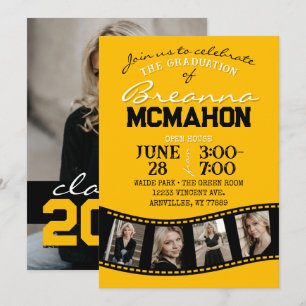 Invitación Tira de película amarilla y negra 5 Graduación de