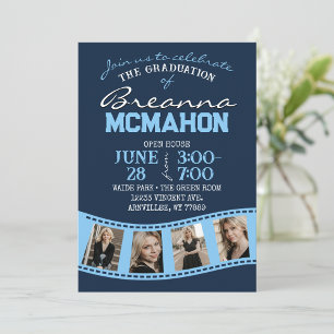 Invitación Tira de película azul marina y bebé 5 Graduación d