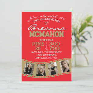 Invitación Tira de película de oro rojo y bronce 5 Graduación