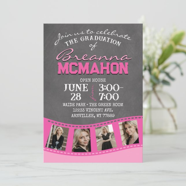 Invitación Tira de película de pizarra rosa 5 Graduación de i (Anverso de pie)