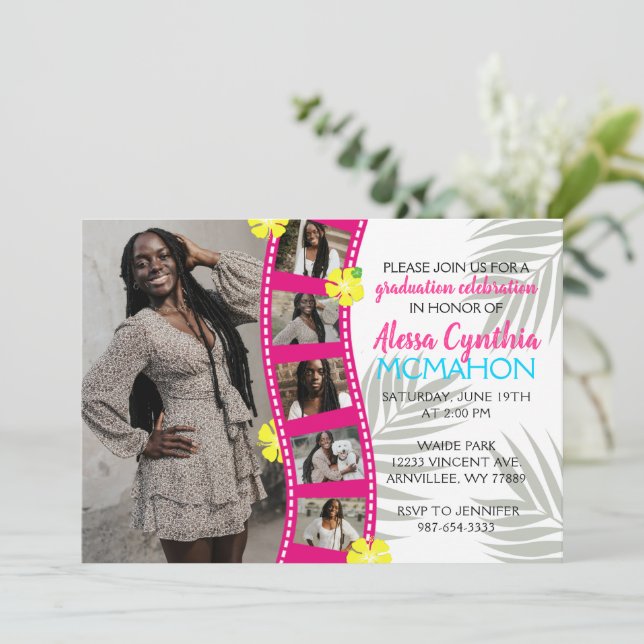 Invitación Tira de película tropical Luau 6 Graduación de fot (Anverso de pie)