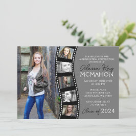 Invitación Tira de película única en negro y gris 6 Graduació