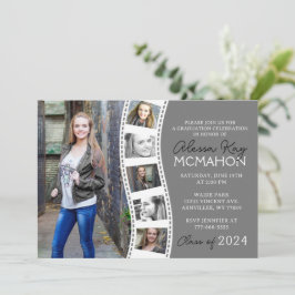 Invitación Tira de película única gris y blanca 6 Graduación