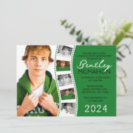 Invitación Tira de película única verde y blanca 6 Graduación