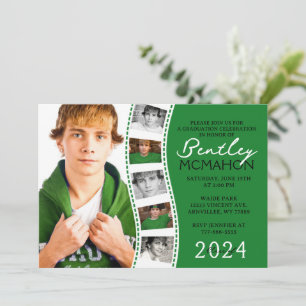 Invitación Tira de película única verde y blanca 6 Graduación
