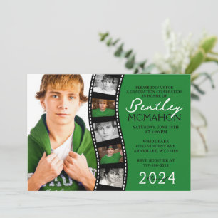 Invitación Tira de película única verde y negra 6 Graduación 