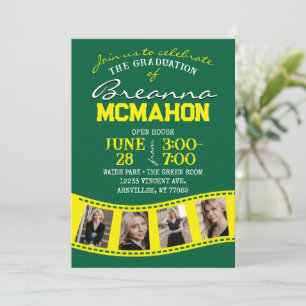 Invitación Tira de película verde y amarilla 5 Graduación de 