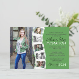 Invitación Tira de película verde y blanca 6 Graduación de fo
