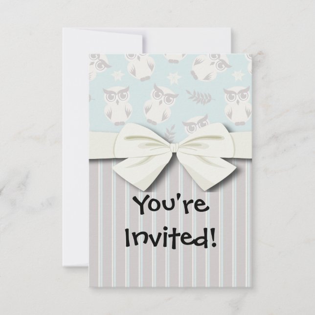 Invitación tira y rayas de búho blanco (Anverso)