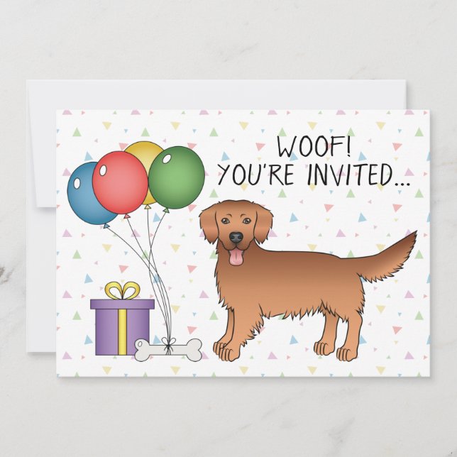 Invitación Tirador de Oro Rojo Perro de Caricatura Cute - Cum (Anverso)