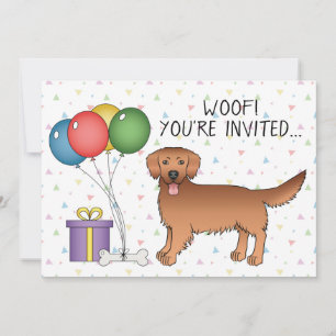 Invitación Tirador de Oro Rojo Perro de Caricatura Cute - Cum