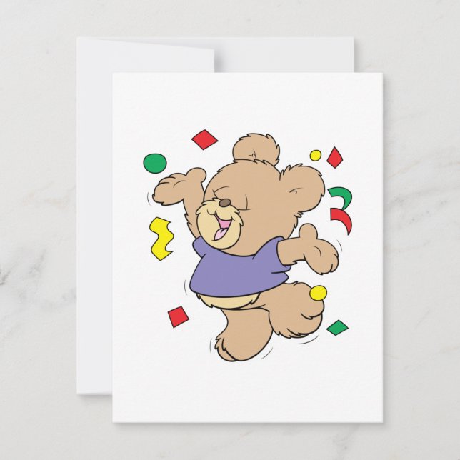 Invitación tirando confetti lindo fiesta time teddy bear (Anverso)