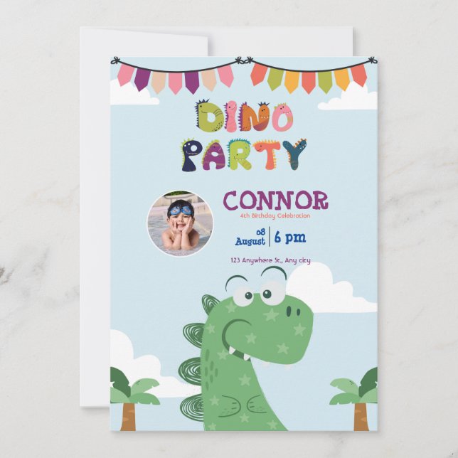Invitación Tirannosauro verde lindo Rex/ fiesta de cumpleaños (Anverso)