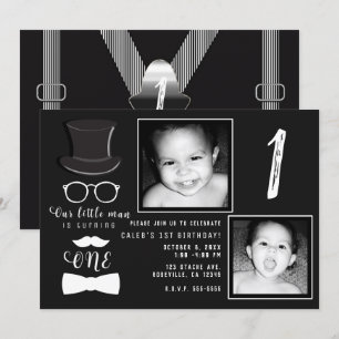 Invitación Tirantes Hipster Little Man Cumpleaños 1 Foto