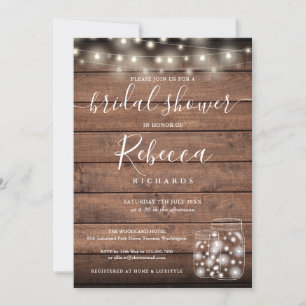Invitación Tiras alumbradas Mason Jars Script Shower