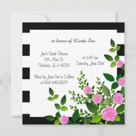 Invitación Tiras Bonito en blanco y negro con rosas rosas ros