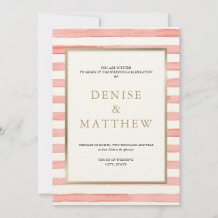 Invitación Tiras de acuarela rosa tenue y letras doradas