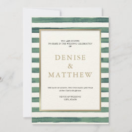 Invitación Tiras de acuarela verde con letras doradas de alba