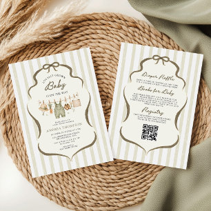 Invitación Tiras de arco de baby shower verde salvia cultivad