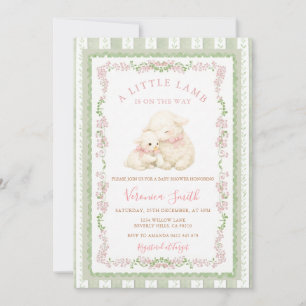 Invitación Tiras de Baby Shower de Corderito Rosa Sage Vintag