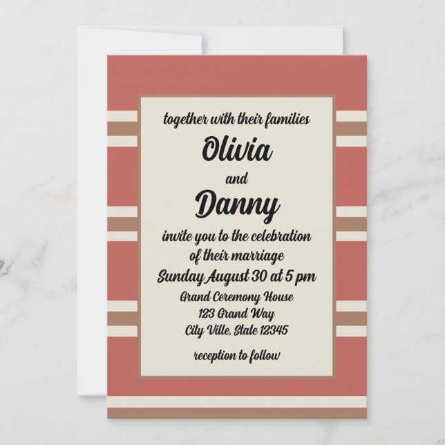 Invitación Tiras de colores Patrón Boda moderno (Anverso)