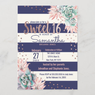Invitación Tiras de la Marina de Cactus Rosa Rosa Dulce 16 In