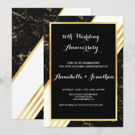 Invitación Tiras de mármol dorado tipografía Aniversario de b