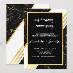 Invitación Tiras de mármol dorado tipografía Aniversario de b