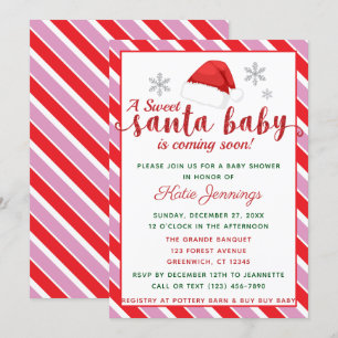 Invitación Tiras de menta rosa Santa Baby Shower