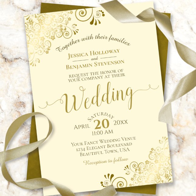 Invitación Tiras de oro en el Boda de caligrafía crema elegan (Subido por el creador)