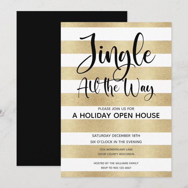 Invitación Tiras de oro Jingle todo el camino Holiday Open Ho (Anverso / Reverso)
