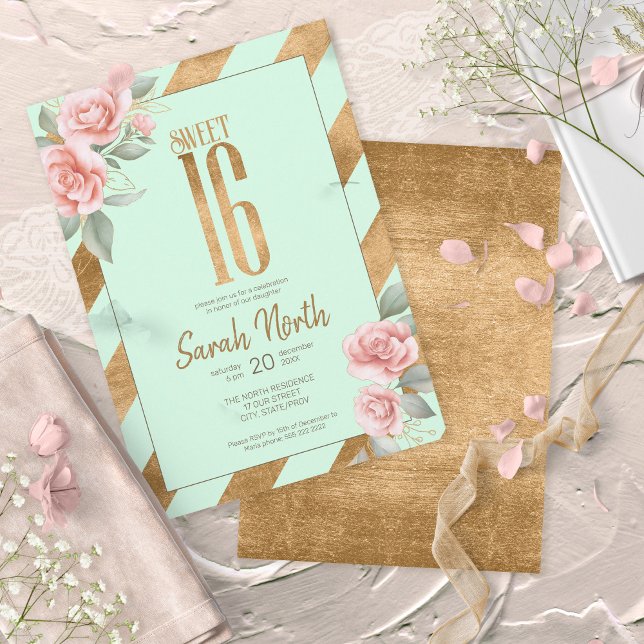 Invitación Tiras de Relieve metalizado dorado Mint Floral ID7 (Subido por el creador)