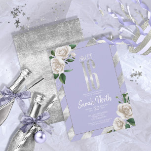 Invitación Tiras de Relieve metalizado plateado Lavanda Flora