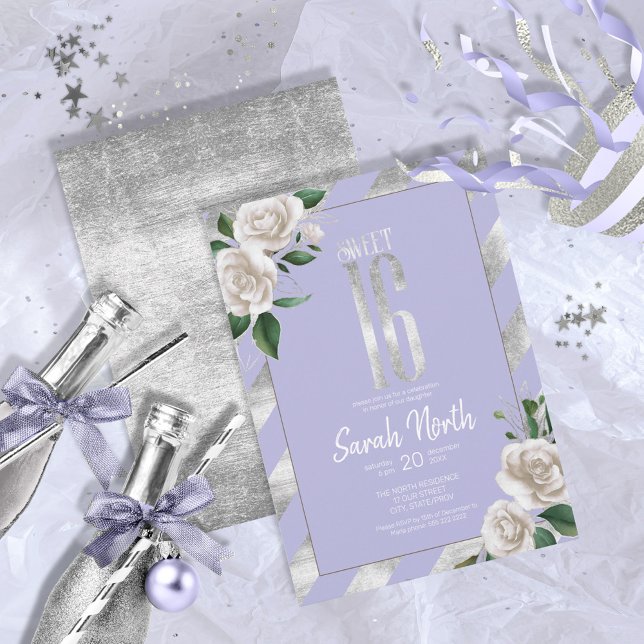 Invitación Tiras de Relieve metalizado plateado Lavanda Flora (Subido por el creador)
