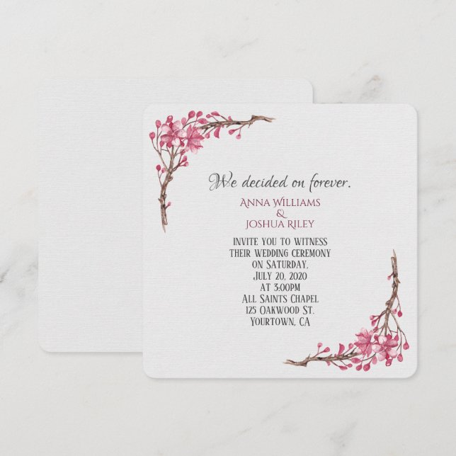 Invitación Tiras florales de acuarela rosa sobre gris (Anverso / Reverso)