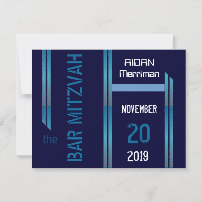 Invitación Tiras metálicas azules Bar Mitzvah (Anverso)