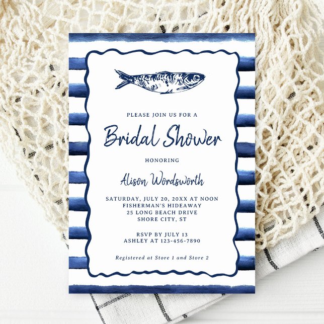 Invitación Tiras Náuticas Fish Coastal Bridal Shower (Subido por el creador)