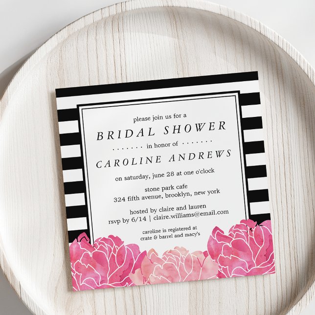 Invitación Tiras negras y duchas de novias de peones rosados (Subido por el creador)