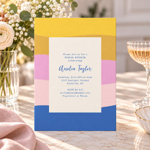 Invitación Tiras onduladas modernas rosadas amarillas y azule