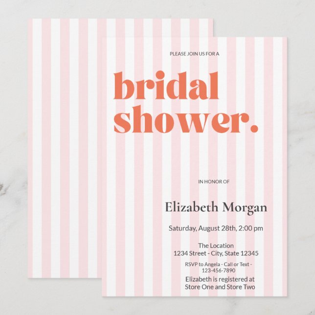Invitación Tiras Retro Rosadas Lluvia de Novia Simple (Anverso / Reverso)
