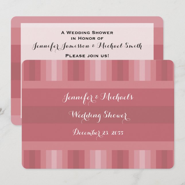 Invitación Tiras Rosa de ducha de casamiento (Anverso / Reverso)