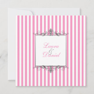 Invitación Tiras rosa y blanca con desplazamiento plateado In