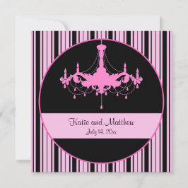 Invitación Tiras rosadas antiguas y Boda cuadrado de candelab