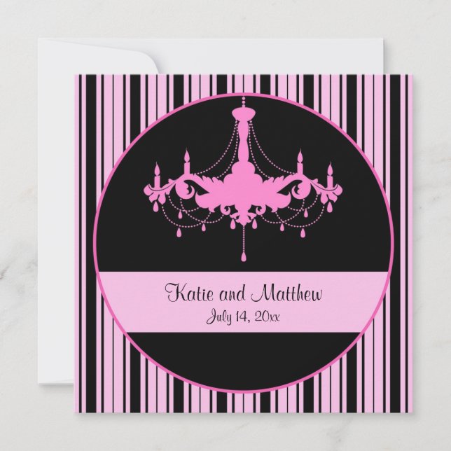 Invitación Tiras rosadas antiguas y Boda cuadrado de candelab (Anverso)