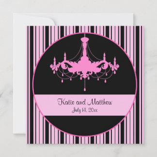 Invitación Tiras rosadas antiguas y Boda cuadrado de candelab