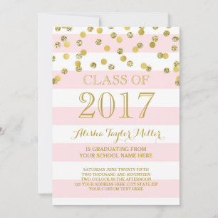Invitación Tiras rosadas de oro de Confetti foto graduación 2