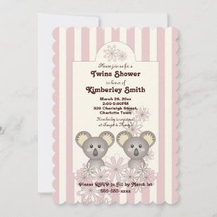 Invitación Tiras rosadas lindo Koala Chica gemelo Baby Shower