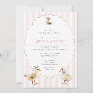 Invitación Tiras rosadas Woodland Patito Cumple de bebe